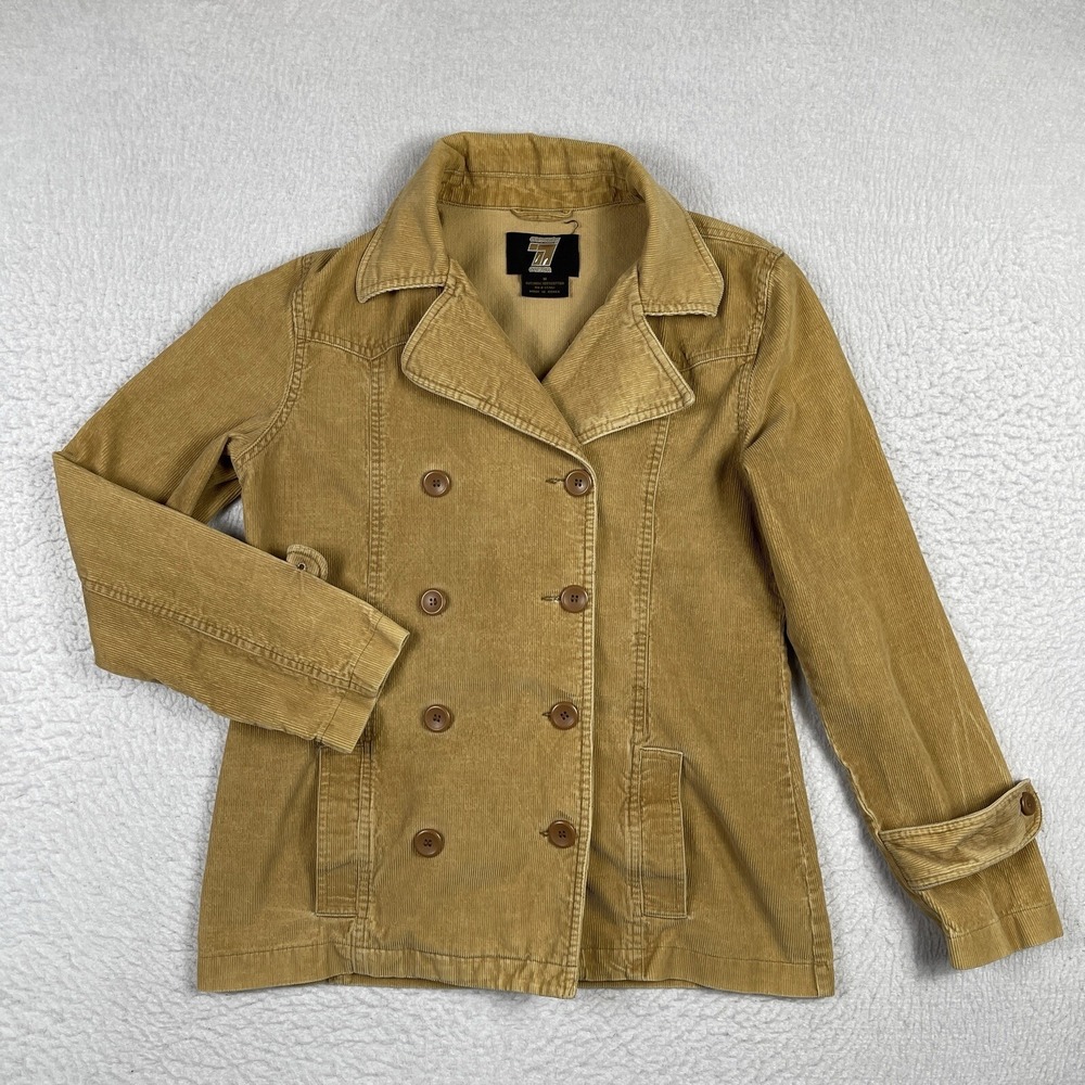 Seventy 7 Corduroy Jacket Womens‎ Medium Tan Double Breasted Pea Coat Cotton